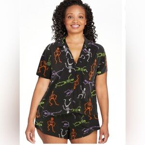 WAY TO CELEBRATE Womens PJ Shorts Set Size XL 16-18 Skeleton theme Black New